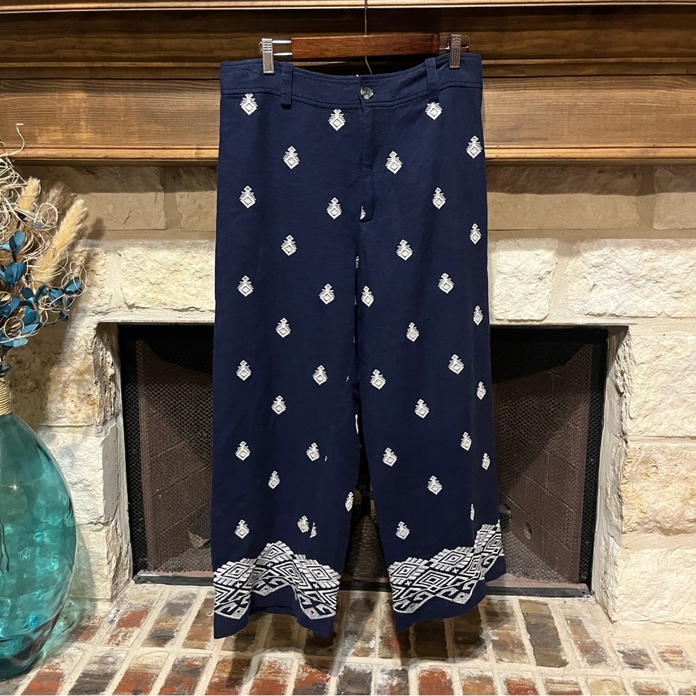 Zara Navy Blue Embroidered Culottes Size Large - Picture 3 of 14